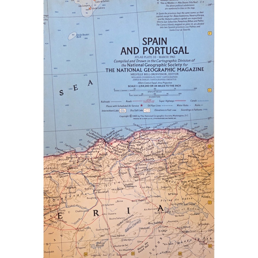 National Geographic Map Spain And Portugal March 1965